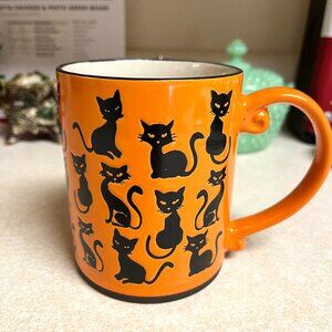 Halloween Cat Coffee Mug Orange Black Feline Spooky Ceramic Large Home Decor Big